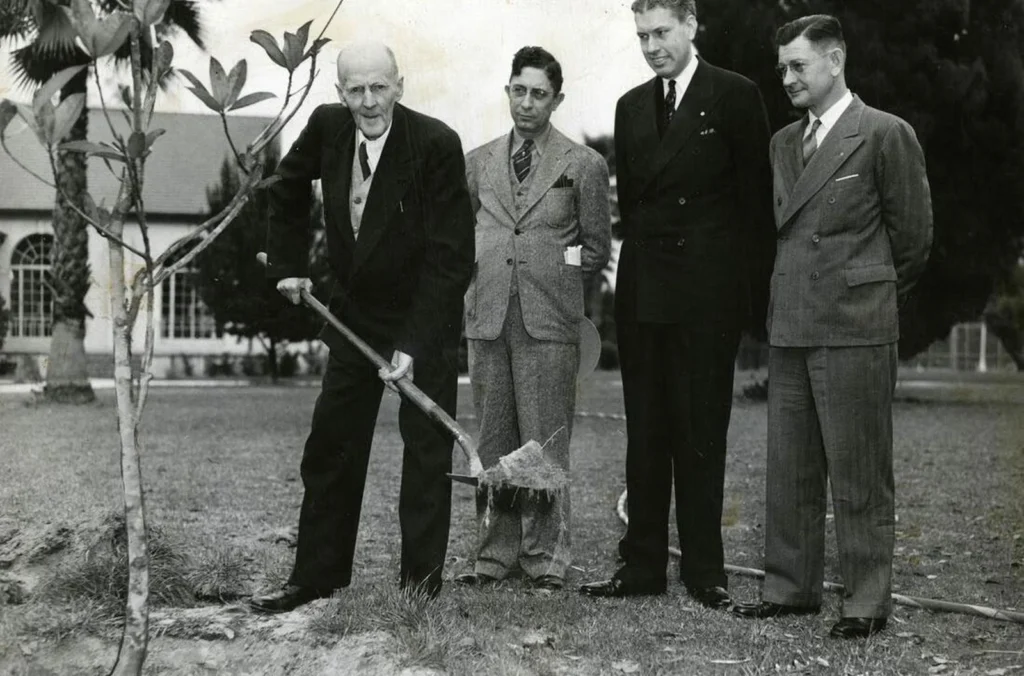 Friendship Tree Planting – Historic Photo 1 Historic group participating in a tree-planting ceremony.